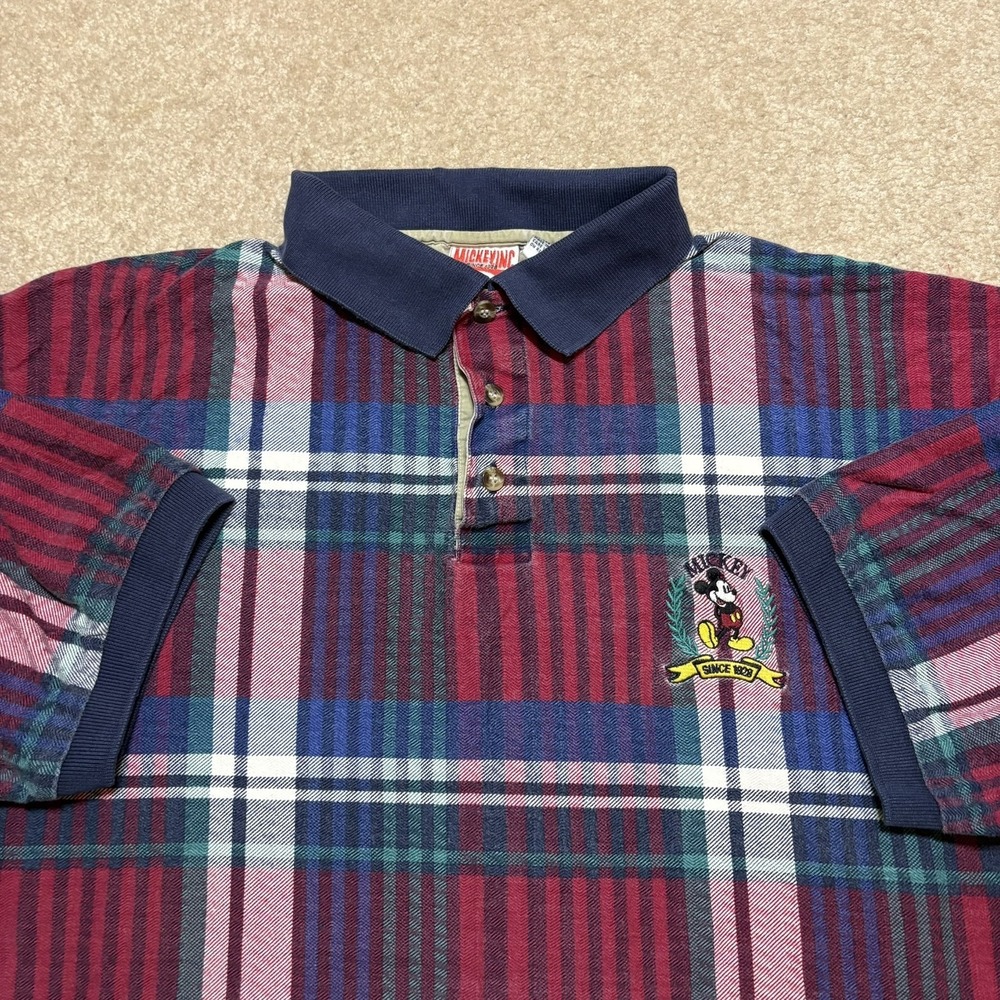 Vtg Mickey Inc Polo Shirt Mens XL Multicolor Plaid Mickey Mouse‎ Disney Golf 90s